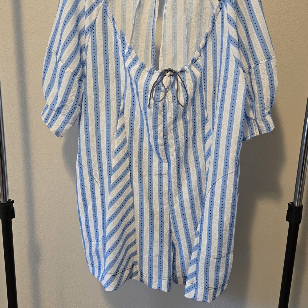 Blue and White Striped Women's Romper